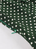 Bow Tie Neck Button Front Polka Dot Pinup 50s Vintage Shirt Dresses Women A-Line Summer Female Elegant Green Dress