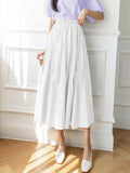 Women Casual Long Spring Korean Style Plain Color All-match High Waist Ladies Elegant A-line Skirt