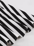 Black and White Striped Women Evening Party Vintage Dresses Halter Sweetheart Neck Pleated Cotton Backless Dress