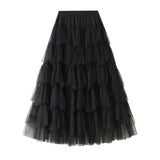 Long Maxi Women Korean Irregular Ruffle High Waist Pleated Skirt Mesh Asymmetrical Tutu Skirt