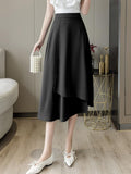 Office Lady Elegant Long Spring Korean Style Streetwear Solid Color High Waist Women A-line Skirt