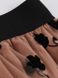 Elegant Flocked Floral Mesh Long Skirts for Women Vintage Summer Streetwear High Waist A Line Casual Skirt