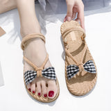 Linen Platform Summer Slippers Women Bow Open Toe Non Slip Beach Woman Thick Bottom Gladiator Sandals