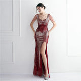 Sexy Slit Black Gold Sequin Evening Dress Sleeveless Beading Formal Party Maxi Dress Long Prom Dress