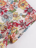 Women Floral Short Sleeve Rockabilly Vintage Multicolor Elegant Tie Back Party Backless Belted Midi Dresses