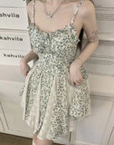 Summer Lace Ruffled Sweet Strap Patchwork Fluffy Fairy Mini Korean Slim Fit Princess Dress