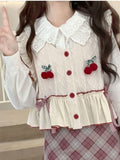 Autumn Kawaii Knitted Sweater Patchwork Sweet Pullover Japanse Style Vest