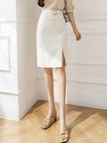 High Waist Women Fashion Korean Style All-match Knee Length Slim Office Lady Elegant Pencil Skirt