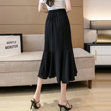 Ladies Elegant A-line Mermaid Spring Korean Style All-match Ruffles Women High Waist Long Skirt