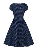 Tie Sweetheart Neck Polka Dot Vintage Women Summer Dress High Waist Retro Ladies Casual 1950s Style Dresses