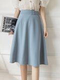 High Waist Women A-line Spring Korean Style Plain Color All-match Knee Length Ladies Elegant Casual Skirt