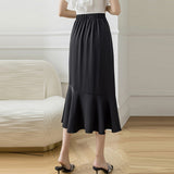 Ladies Elegant A-line Long Spring Office Style Solid Color All-match High Waist Women Mermaid Skirt