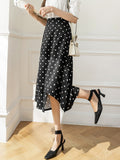 Ladies Elegant A-line Fashion Korean Style Polka Dots Print All-match High Waist Women Long Skirt