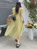 Summer Women Elegant Lace Up Midi Dress Party Lady Casual Korea Style One Piece Robe