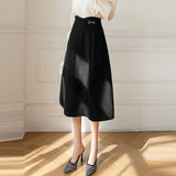 Ladies Elegant A-line Long Spring Korean Style Solid Color All-match High Waist Women Skirt