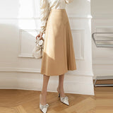 Women Elegant A-line Spring Korean Style Solid Color All-match Ladies Pleated Long Skirt