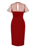 Floral Embroidered Mesh Patchwork Vintage Ladies Dresses Summer Women Tie Neck Office Bodycon Party Elegant Dress
