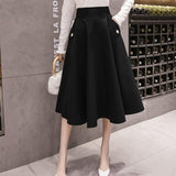 Ladies Elegant A-line Long Spring Korean Style Vintage Big Swing High Waist Women Casual Skirt