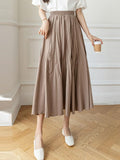 Women Casual Long Spring Korean Style Plain Color All-match High Waist Ladies Elegant A-line Skirt