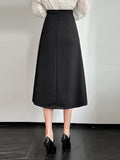 High Waist Elegant A-line Skirts Women Spring Korean Style Solid Color Big Swing Office Lady Long Skirt