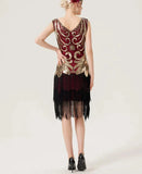 1920s Vintage Gorgeous Sequin Flapper Dress V-Neck Sleeveless Women Cocktail Party Fringe Hem Short Dresses