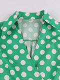 Green Surplice Neck Wrap Belted Vintage Robes Polka Dot Elegant Dress Women Short Sleeve Summer Pin Up Midi Dresses