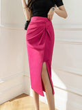 Office Lady High Waist Pencil Skirt Summer Fashion All-match Mid Length Sexy Women Split Skirt