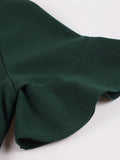 Green Ruffle Trim Elegant Bodycon OL Pencil V-Neck Short Sleeve Women Summer Knee Length Vintage Dresses