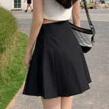 Ladies A-line Pleated Skirts Spring Korean Style Solid Color All-match High Waist Women Casual Mini Skirt