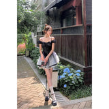 Black Elegant Party Mini Women Princess Bow France Vintage Backless Puff Sleeve Summer Dress