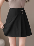 High Waist Women Summer Korean Style Solid Color All-match Ladies Elegant A-line Mini Skirt