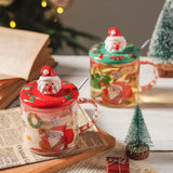 Christmas Mugs Ceramic Santa Claus Coffee Mug with Lid and Spoon Christmas Decoration Office Home Milk Cup New Year Gifts