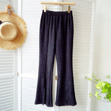 Elastic High Waist Women Casual Loose Bell Bottoms Pants Solid Split Hem Long Trousers