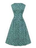 Vintage Polka Dot High Waist Slim Midi Dresses Women Sleeveless O-Neck Pockets Summer Casual Elegant Dress