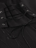 Criss Cross Eyelet Detail Halloween Cosplay Evening Party Dresses for Women High Waist Vintage Mesh Overlay Corset Dress