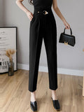 High Waist Pencil Pants Women Korean Style Solid Color All-match Ladies Elegant Ankle-length Pants