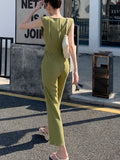 New Spring Women Elegant Tank Jumpsuits Office Lady High Waist Overalls Romper Solid Long Jumpsuit