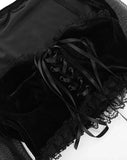 Autumn Mesh Gothic Vintage Party Crop Tops Velvet Patchwork Flare Sleeve Harajuku Y2k Black Holiday Steampunk Tshirts