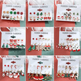 6 pairs Christmas Stud Earrings Xmas Tree Brown Elk Snowman Santa Claus Cute Earrings Gifts