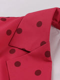 Elegant Office Women Summer Dress Notched Collar Sleeveless Double-Breasted Polka Dot Print Vintage Midi Dresses