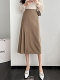 Office Lady Elegant A-line Skirts Spring Korean Style All-match High Waist Women Casual Long Skirt