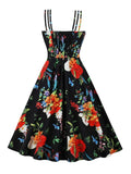 Vintage Floral Dress Spaghetti Strap Bow Front Summer Clothes for Women Holiday Beach Outfits Elegant Party Dresses