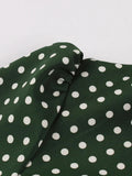 Bow Tie Neck Button Front Polka Dot Pinup 50s Vintage Shirt Dresses Women A-Line Summer Female Elegant Green Dress