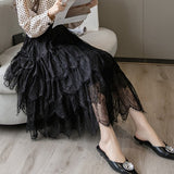 High Waist Lace Women Spring Korean Style All-match Ladies Elegant A-line Long Skirt