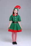 2024 Christmas Elf Costume Girls Xmas Santa Claus Green Elf Dress For Kids Adults Family Matching Outfits Cosplay Clothing