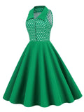 Turn-Down Collar Button Up Polka Dot 50s Robe Pinup Vintage Midi Dress Sleeveless Elegant Women A-Line Swing Dresses
