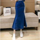 Women Vintage Trumpet Elegant Long Summer Skirts Fishtail Jeans High Waisted Skirt