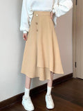 Ladies Elegant Fashion England Style Vintage Single-breasted High Waist Women Long A-line Skirt