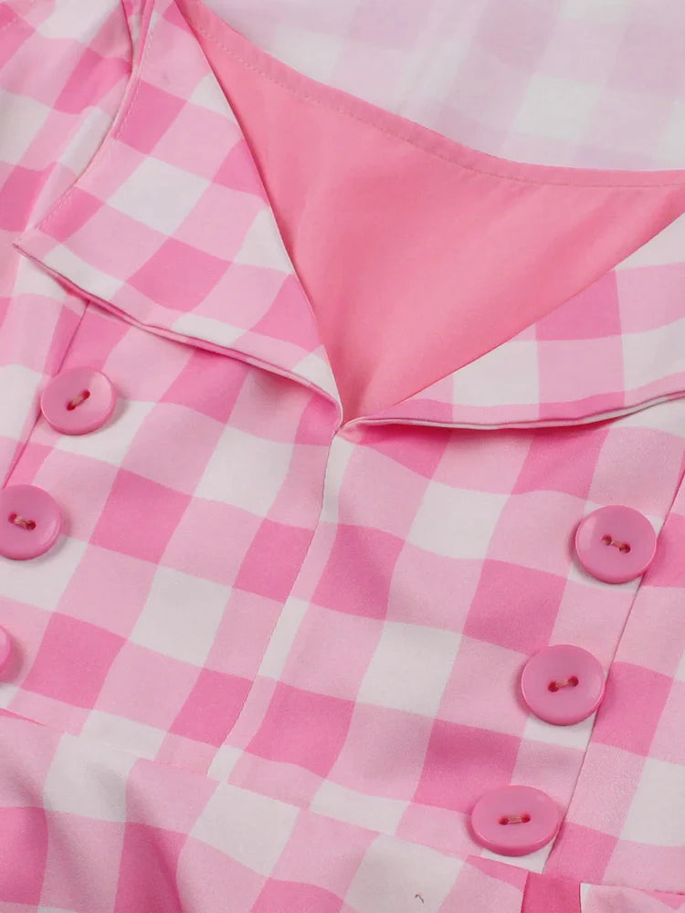 Buttons Front High Waist Pink Plaid Dress Christmas Evening Party Wear FashionLoveHunter Buttons Front High Waist Pink Plaid Dress Christmas Evening Party Wear FashionLoveHunter