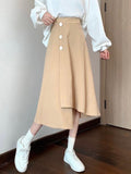 Ladies Elegant Fashion England Style Vintage Single-breasted High Waist Women Long A-line Skirt